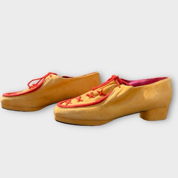 Vintage Rare Charles Jourdan Yellow and Red Suede Shoes - Picture 4 of 14